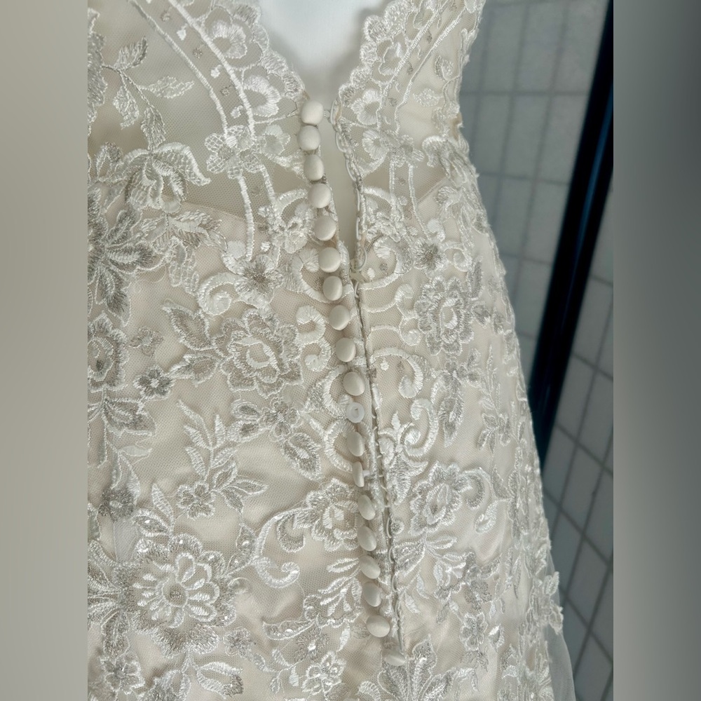 Lace V-Neck Fit & Flare Wedding Dress - Ivory - Picture 7 of 8
